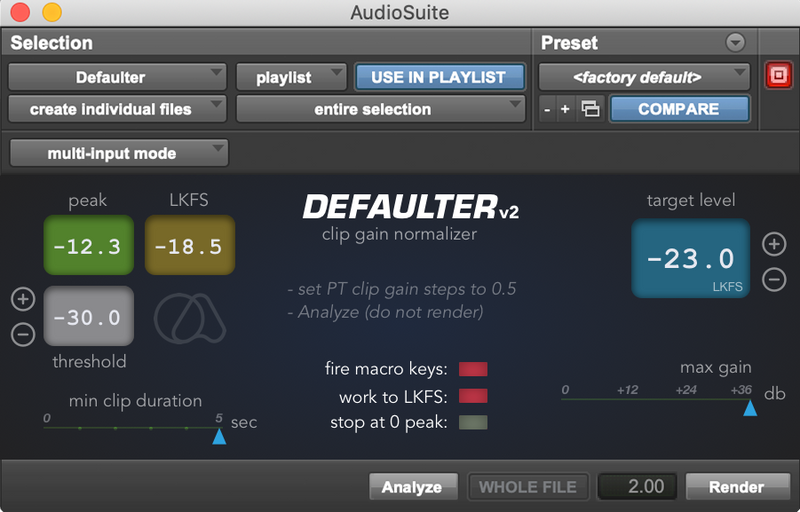 Quiet Art Defaulter Pro Tools Clip Gain Normalizing Plug-In