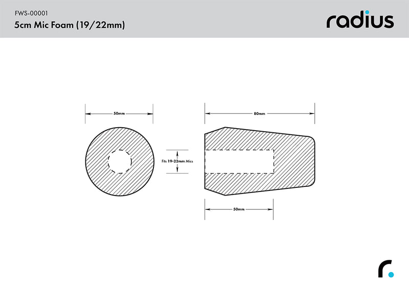 Radius Windshields Shotgun Mic Foam Windshield 5cm STD Hole