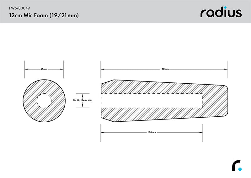 Radius Windshields Shotgun Mic Foam Windshield 12cm (19-22)