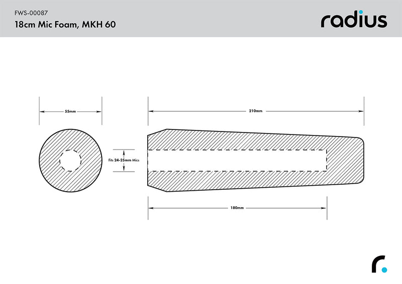 Radius Windshields Shotgun Mic Foam Windshield 18cm (24-25) For MKH60