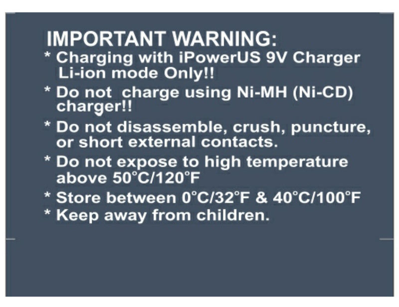 iPower US 800 mAh Li-Polymer Rechargeable 9V Battery