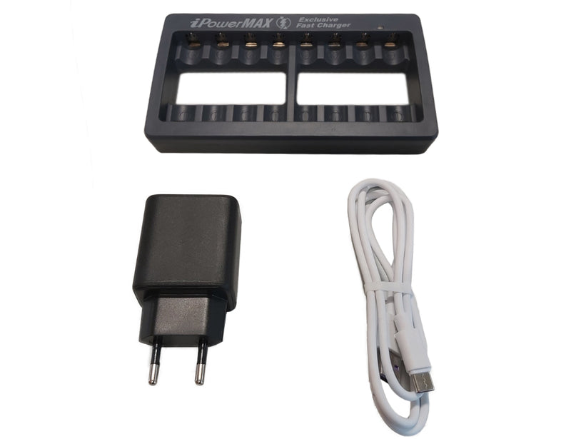iPower US AACU8 8-Bay AA Battery Fast USB Charger